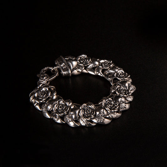 Bracciale grumettone in argento925 con rose e cuori votivi