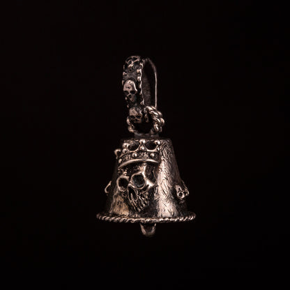 Guardian bell in argento925, campanella scaccia spiriti con teschio con corona e stelo di rosa. 